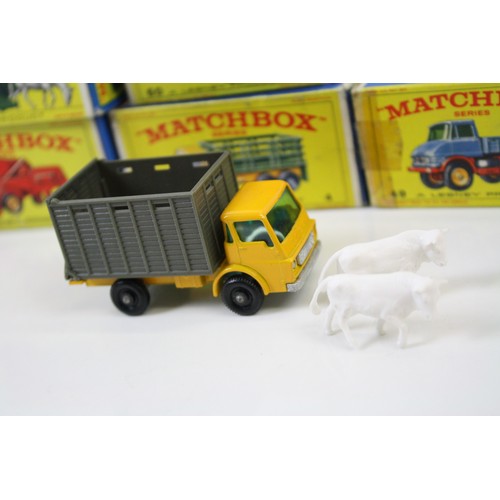 1658 - Eight boxed Matchbox diecast models to include 4 Stake Truck (with figures), 17 Horse Box (with hors... 