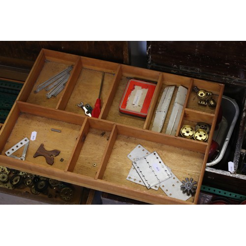 187 - Mid 20th century Meccano wooden box (with key), containing a number of parts, together with a furthe... 