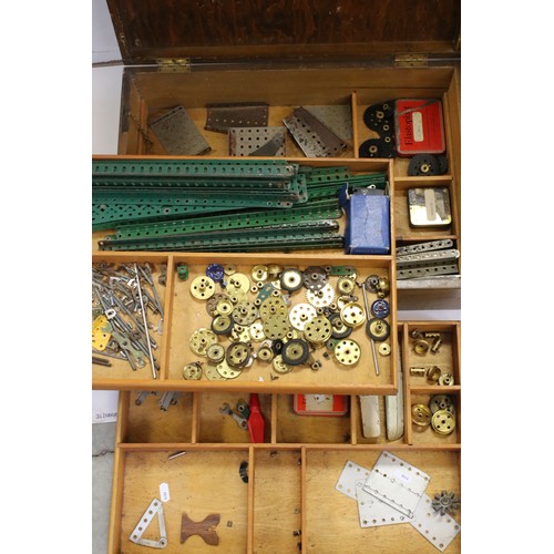 187 - Mid 20th century Meccano wooden box (with key), containing a number of parts, together with a furthe... 