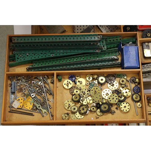 187 - Mid 20th century Meccano wooden box (with key), containing a number of parts, together with a furthe... 