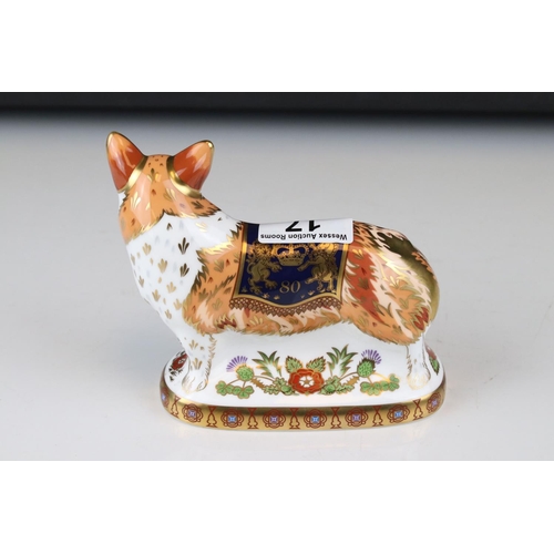 17 - Three Royal Crown Derby limited edition paperweights in the form of the Queens Corgi dogs.