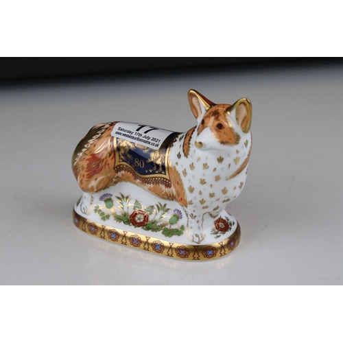 17 - Three Royal Crown Derby limited edition paperweights in the form of the Queens Corgi dogs.