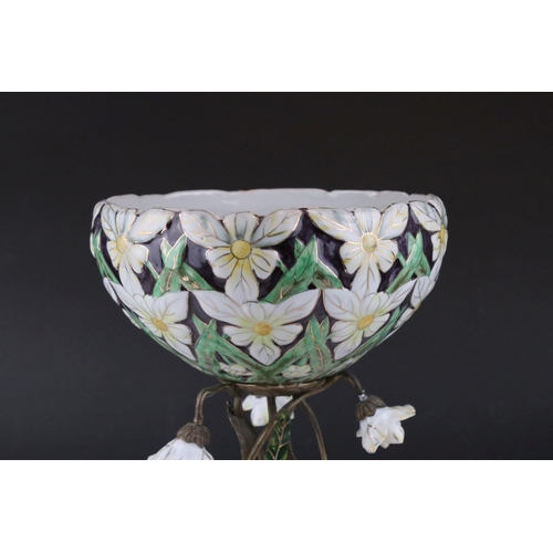 20 - A Royal Bonn Art Nouveau Ceramic and metal table centre piece bowl with metal stem of naturistic for... 
