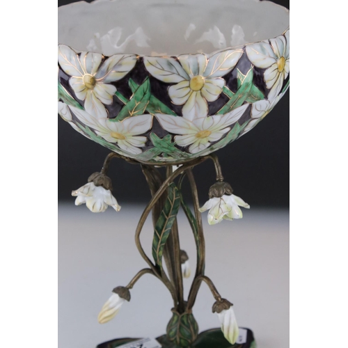 20 - A Royal Bonn Art Nouveau Ceramic and metal table centre piece bowl with metal stem of naturistic for... 