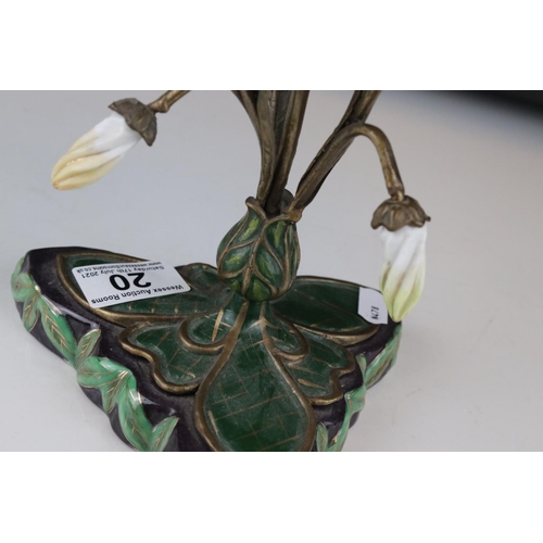 20 - A Royal Bonn Art Nouveau Ceramic and metal table centre piece bowl with metal stem of naturistic for... 