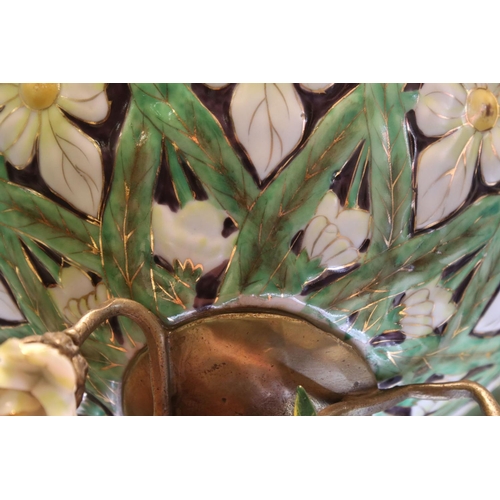 20 - A Royal Bonn Art Nouveau Ceramic and metal table centre piece bowl with metal stem of naturistic for... 