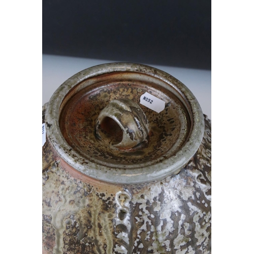 31 - A Jeremy Steward woodfired stoneware studio pottery lidded ovoid two handled vase/pot unsigned, 20 c... 