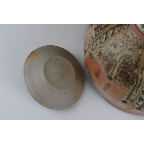 31 - A Jeremy Steward woodfired stoneware studio pottery lidded ovoid two handled vase/pot unsigned, 20 c... 