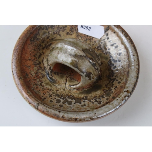 31 - A Jeremy Steward woodfired stoneware studio pottery lidded ovoid two handled vase/pot unsigned, 20 c... 