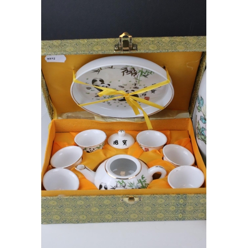 36 - Boxed Chinese contemporary tea set, Yixing teapot, Modern Chinese Famille Rose Vase and and a carved... 