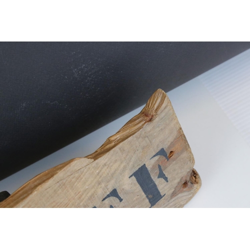 52 - 'Old Stuff' sign on driftwood with 'Odds & Sods' on the back