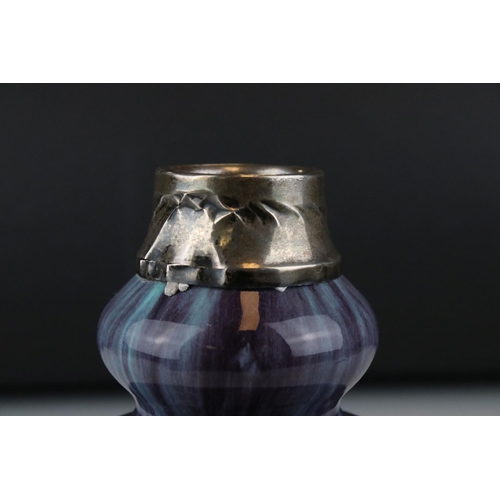 6 - Early 20th century Double gourd purple flambe ground ceramic vase with silver top, being a later emb... 