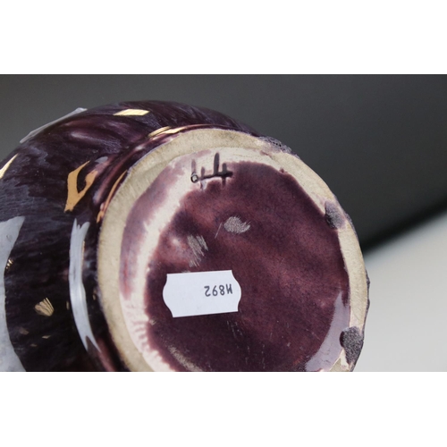 6 - Early 20th century Double gourd purple flambe ground ceramic vase with silver top, being a later emb... 