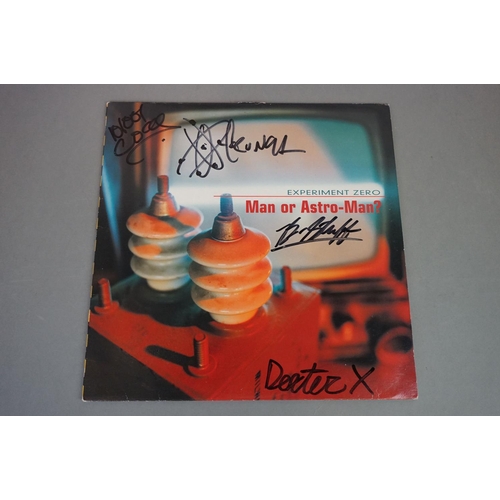 128 - Signed Vinyl - Man Or Astro Man? Experiment Zero LP on Louder 12, yellow vinyl, some damage to sleev... 