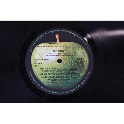 3 - Vinyl - The Beatles White Album LP mono PMC7067-8, numbered 0001376 with 8 x coloured prints and pos... 