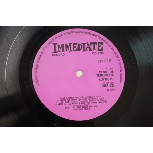 1412 - Vinyl - Humble Pie As Safe As Yesterday Is (Immediate IMSP 025) creased lyric inner.  Sleeve VG with... 