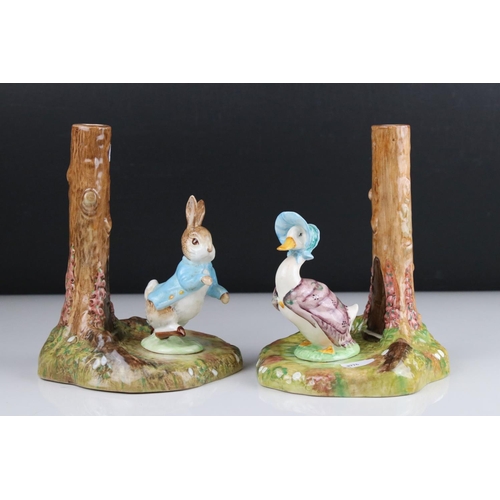 1 - Two Beswick Beatrix Potter Candlesticks  in the form of Jemima Puddle Duck and Peter Rabbit, circula... 