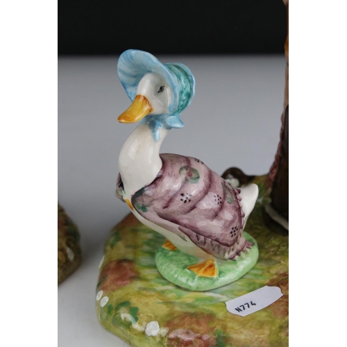 1 - Two Beswick Beatrix Potter Candlesticks  in the form of Jemima Puddle Duck and Peter Rabbit, circula... 