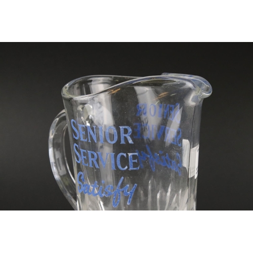 13 - Early to Mid 20th century Advertising Glass Water Jug ' Senior Service Satisfy ', 17cms high