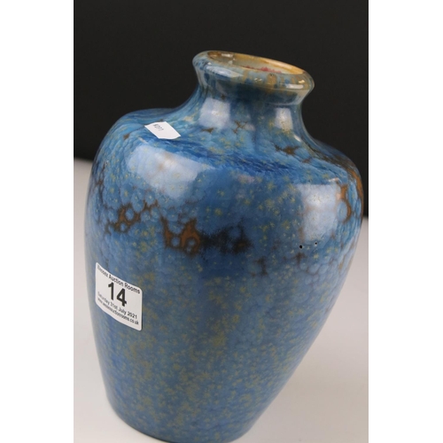 14 - Deep blue glaze shouldered baluster vase, with crystalline overtones by Pierrefonds, pattern #603, f... 