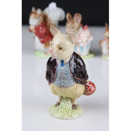 18 - Six Early Beswick Beatrix Potter figures with gold oval back stamps to include The Old Women Who liv... 