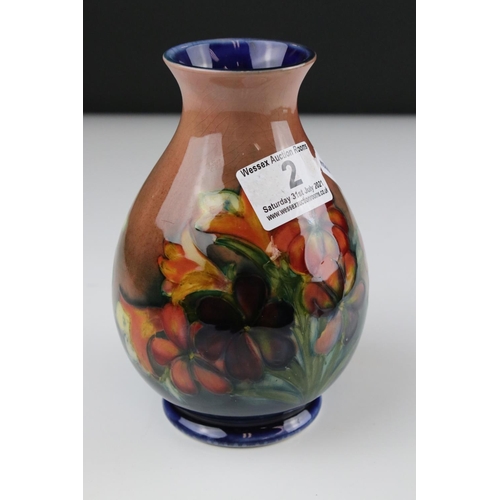 2 - Moorcroft Baluster Shaped Vase in the Anemone pattern, 15 cm in height.