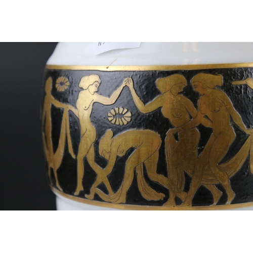 22 - Antique Opaque Glass Vase in the Etruscan style decorated with a procession of nude figures, 26 cm t... 