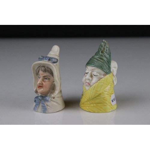 23 - Two Royal Worcester Candle Snuffers including woman in bonnet with puce mark and Mr Caudle 1976.