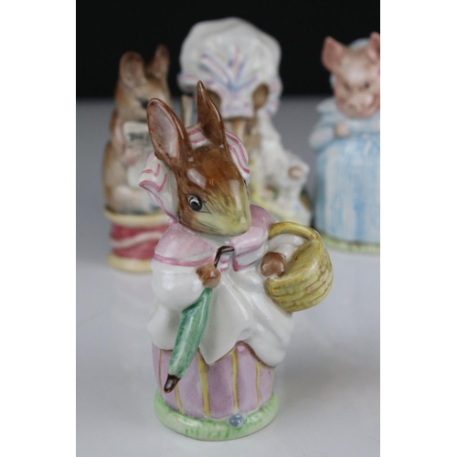 4 - Seven Early Beswick Beatrix Potter Figures with  Gold oval back stamps including Ribby, Jeremy Fishe... 