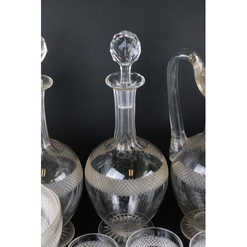 63 - A quantity of glass ware to include glasses, decanters, bowls, etc