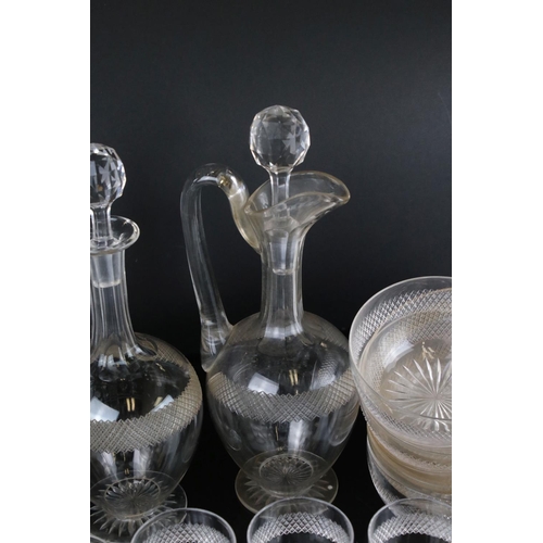 63 - A quantity of glass ware to include glasses, decanters, bowls, etc