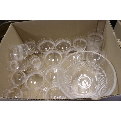 63 - A quantity of glass ware to include glasses, decanters, bowls, etc