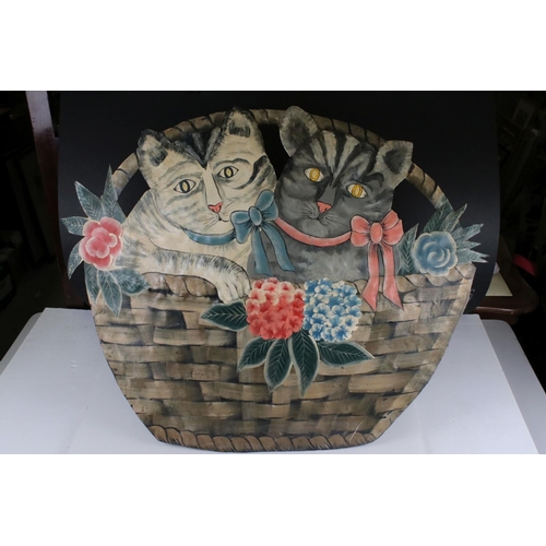 67 - Painted Toleware Firescreen in the form of Two Cats in a Basket, 58cms high