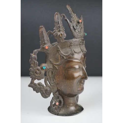 41 - South East Asian Bronze Bust of a Deity, 23 cm tall.