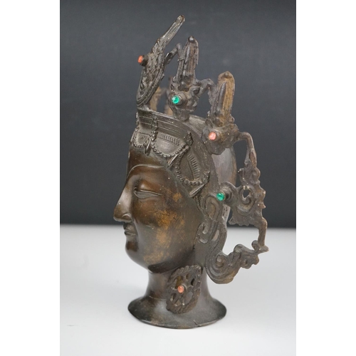 41 - South East Asian Bronze Bust of a Deity, 23 cm tall.