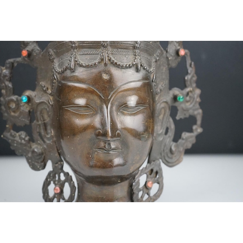 41 - South East Asian Bronze Bust of a Deity, 23 cm tall.