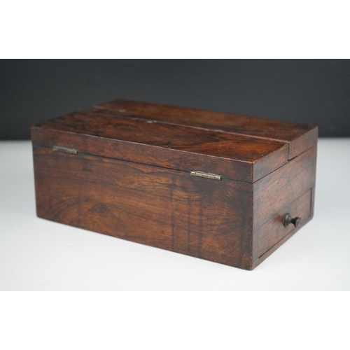 42 - 19th century rosewood travelling writing box with single drawer.