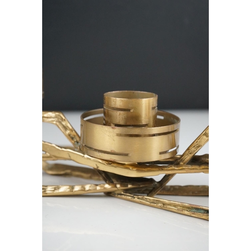 50 - Modernist Brass Three Branch Candle Holder, 36cms long