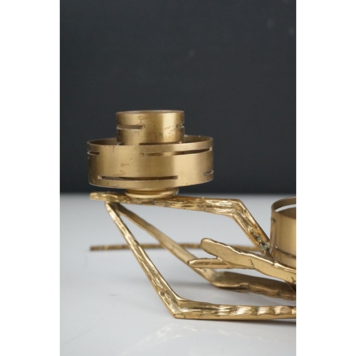 50 - Modernist Brass Three Branch Candle Holder, 36cms long