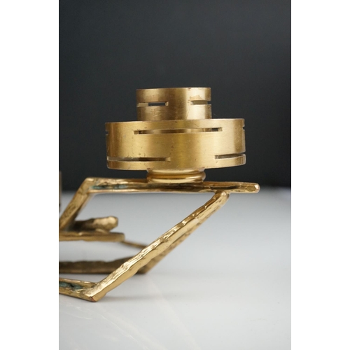 50 - Modernist Brass Three Branch Candle Holder, 36cms long