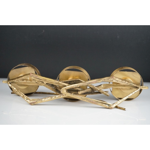 50 - Modernist Brass Three Branch Candle Holder, 36cms long