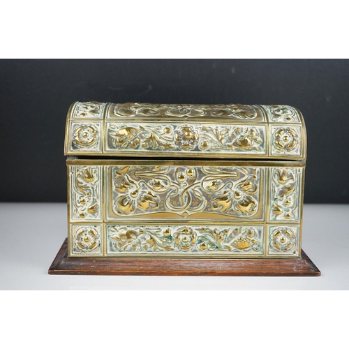 57 - Art Nouveau stationary box with brass decoration.