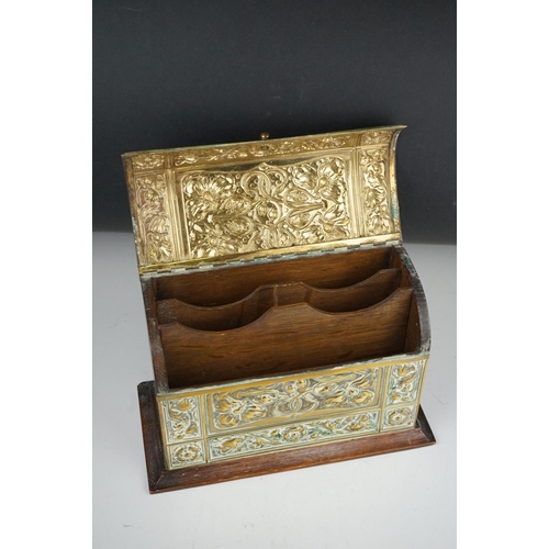 57 - Art Nouveau stationary box with brass decoration.