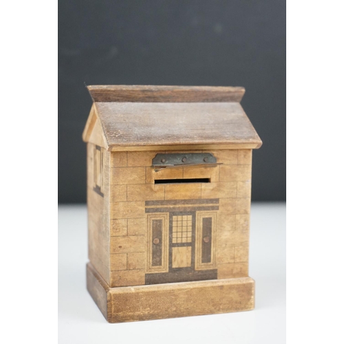 59 - Early 20th century wooden puzzle moneybox in the form of a House.