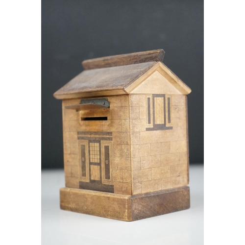 59 - Early 20th century wooden puzzle moneybox in the form of a House.