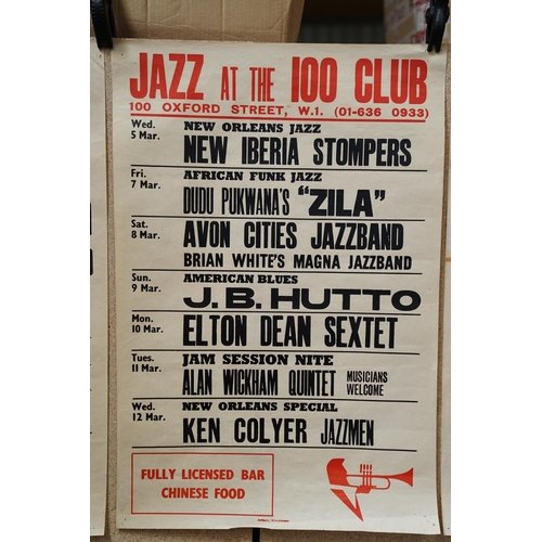 1 - Music Poster - Six Jazz at the 100 Club jazz and blues posters showing forthcoming artist line-ups c... 