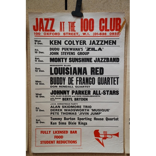 1 - Music Poster - Six Jazz at the 100 Club jazz and blues posters showing forthcoming artist line-ups c... 