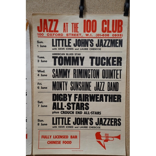 1 - Music Poster - Six Jazz at the 100 Club jazz and blues posters showing forthcoming artist line-ups c... 