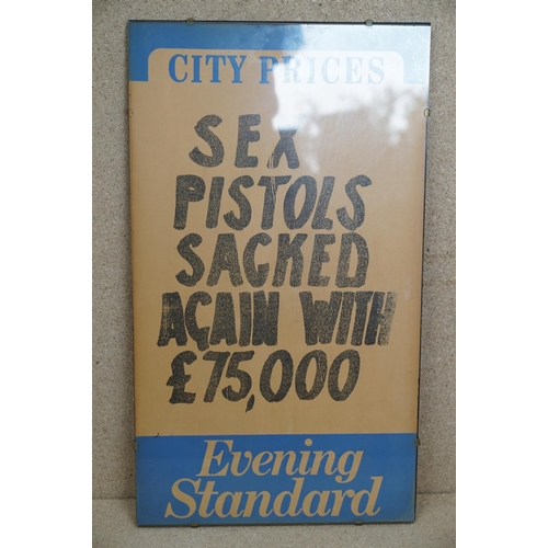 103 - Music Poster - Punk - Original 1977 Sex Pistols “Evening Standard” news stand poster from 16th March... 