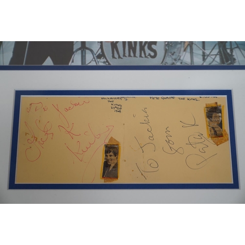 76 - Music Memorabilia & Autographs - The Kinks framed and glazed montage including a photo, signatures, ... 